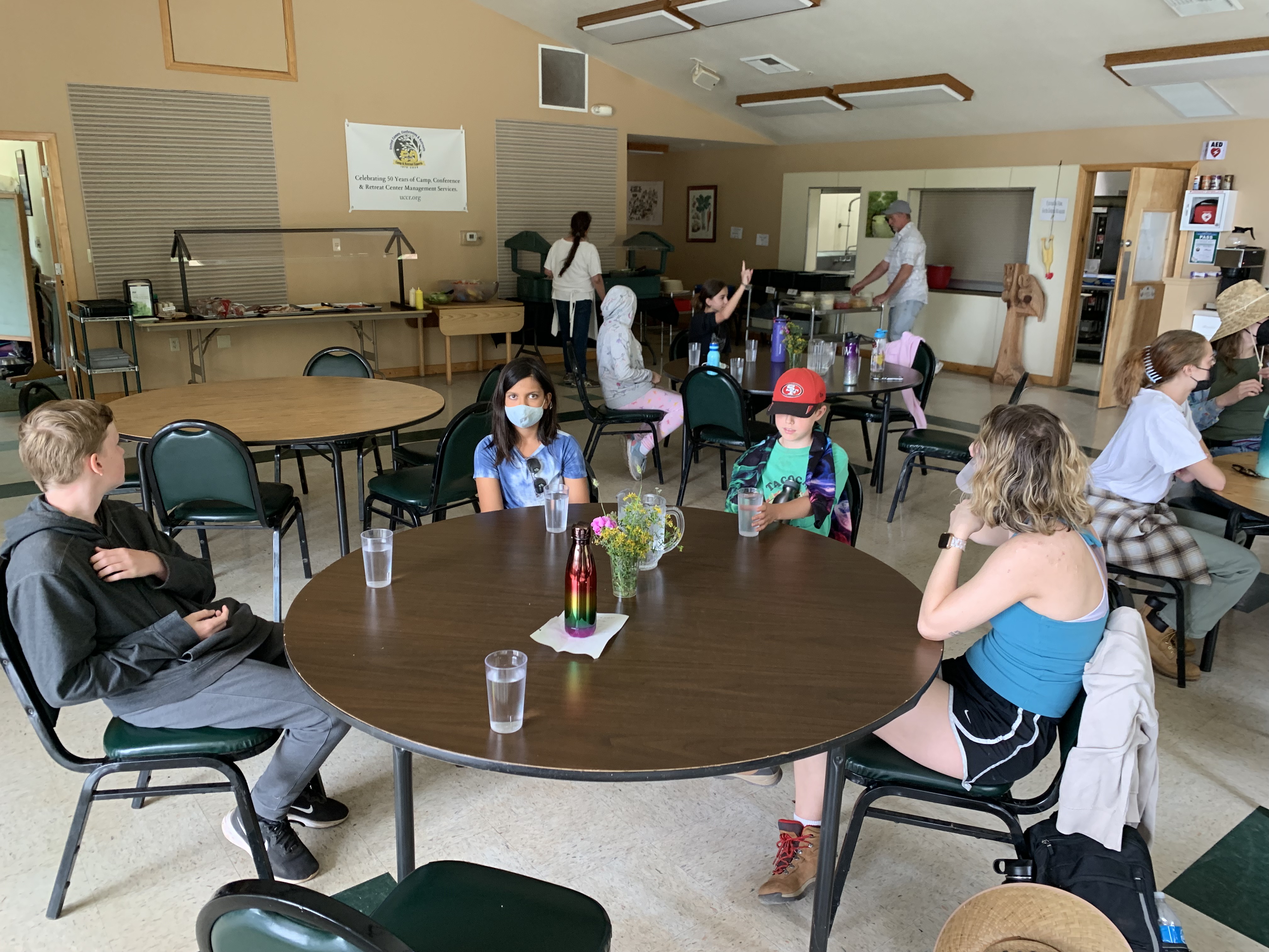 Camp members getting lunch
